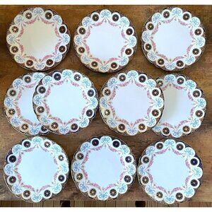 Antique Wileman Foley Dessert Salad Plate Set of 10 Pre Shelley Blue Gold 7341